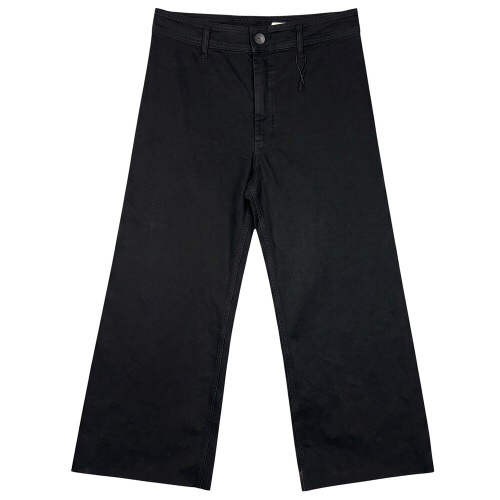 Zara Pants Women's 14 Black High Rise Cropped 12" Wide Leg Raw Hem Denim Casual